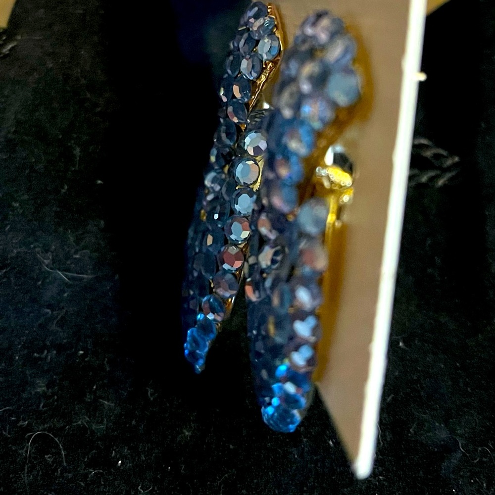 Vintage Onyx Blue Crystal & Gold Ear Rings - Picture 3 of 4